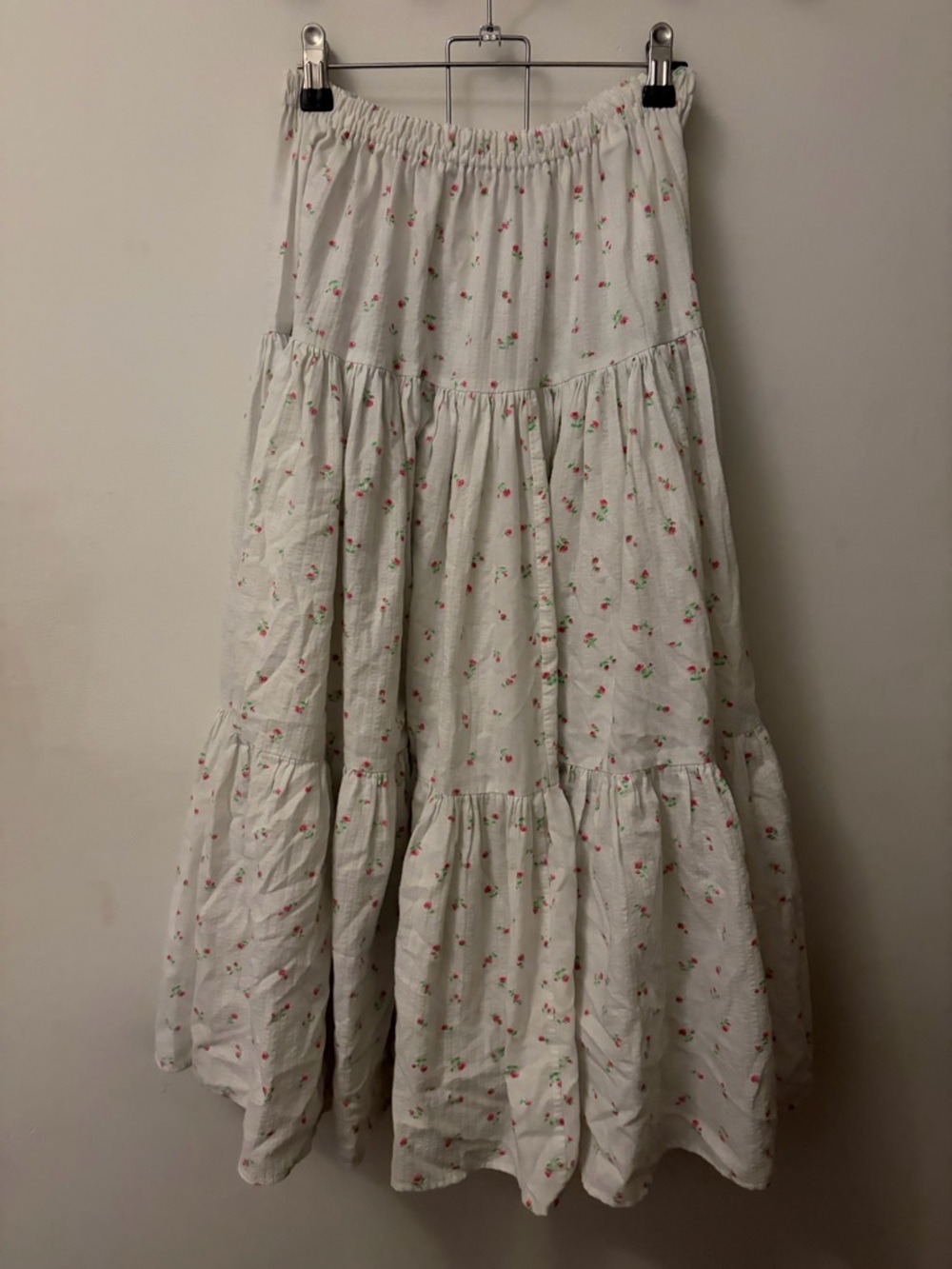 White Floral Tiered Maxi Skirt
